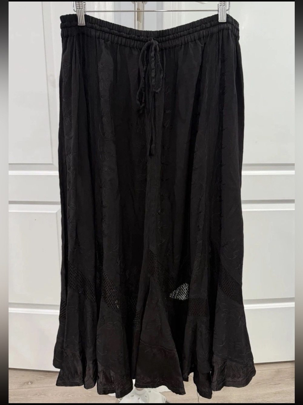 HolyClothing Embroidered Maxi Skirt Pull On Womens L/XL Blue Boho Festival Gypsy